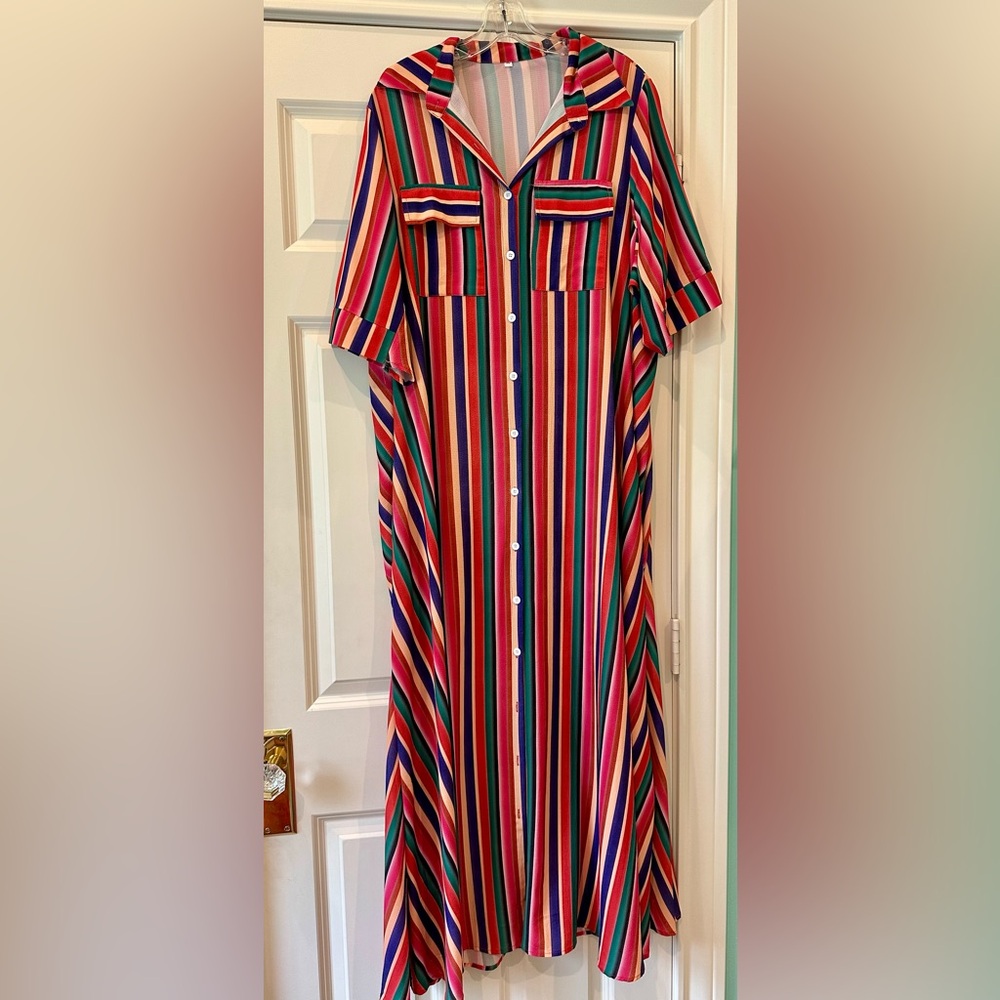 Colorful Striped Button-Up Dress